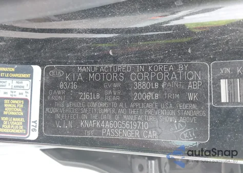 2016 Kia Forte Lx z USA, uszkodzony, nr VIN KNAFK4A60G5619710